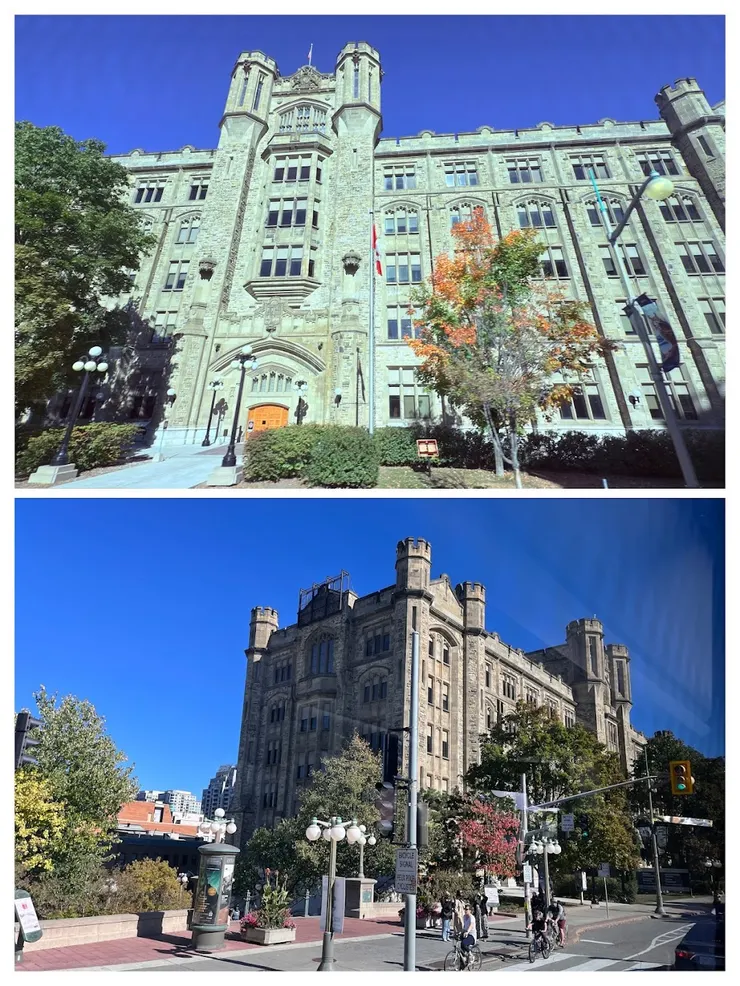 稅務總局辦公室大樓，六角柱設計很特別。