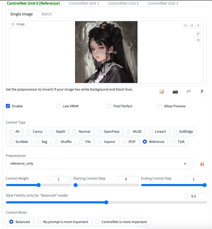 使用最終參考圖的ControlNet reference_only