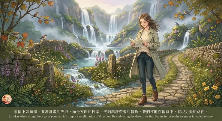 「事情不如預期，並非計畫的失敗，而是方向的校準。接納錯誤帶來的轉折，我們才能在偏離中，發現更美的路徑。」