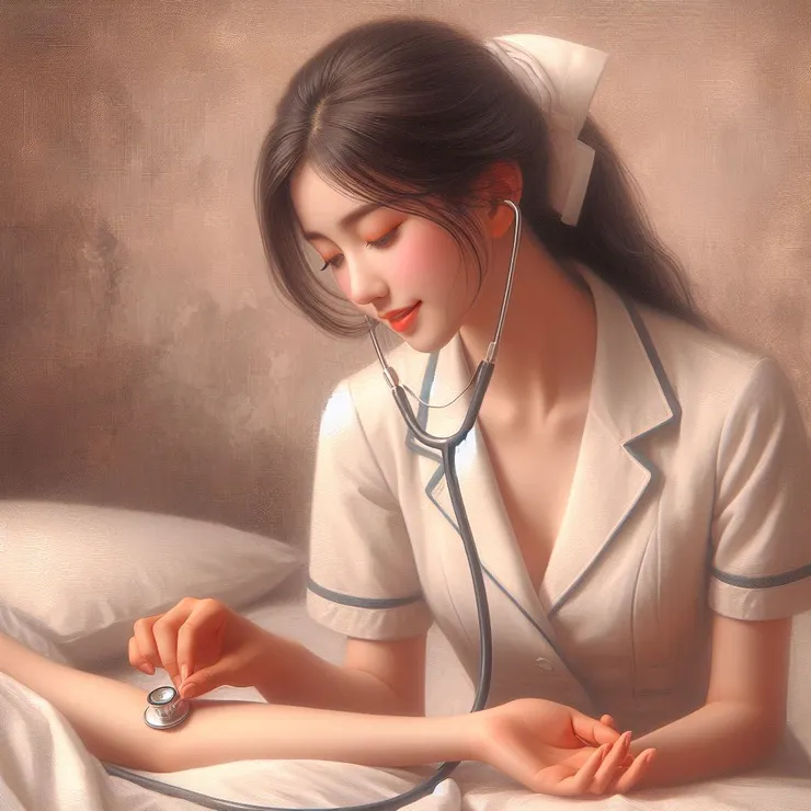 用她那溫柔的雙手輕輕撫摸著病人的手臂