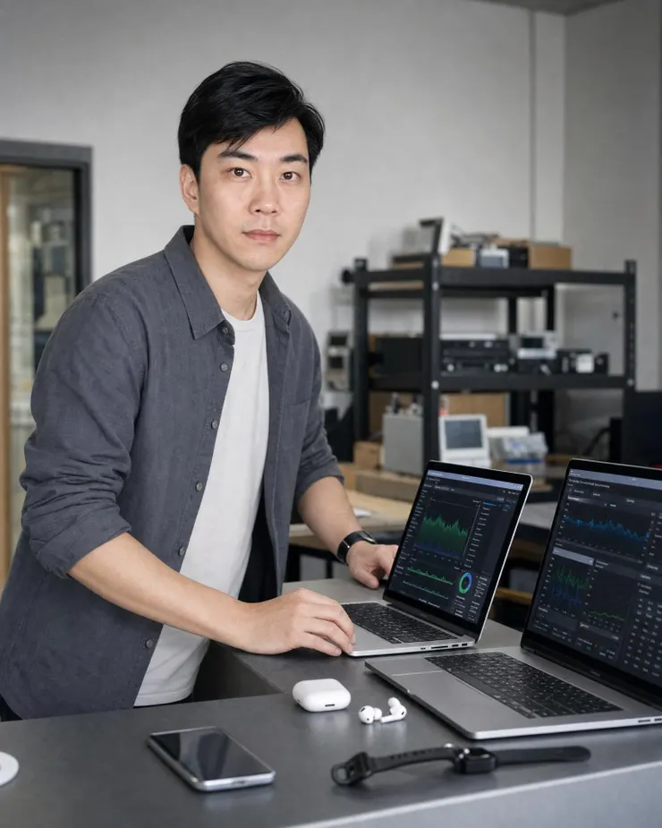 梁练伟对比两台 AI PC 笔电与手机耳机手表的选购测试场景