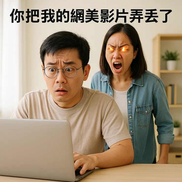 把老婆的網美影片弄丟了，老婆看起來很火大