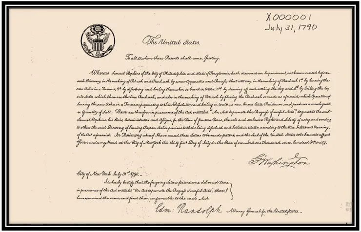 美國專利X000001號證書 ； 圖片來源 ： USPTO官網