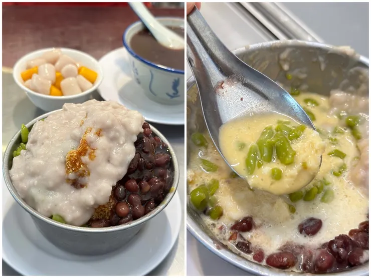 我們點芋泥口味的珍多，上方那個金黃色的應該是椰糖，下方也鋪有紅豆與黑糖刨冰