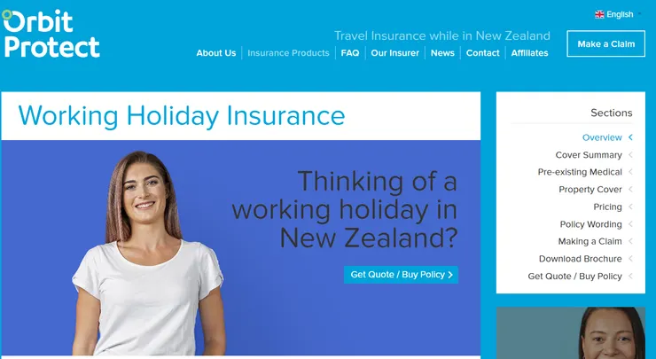 orbit的打工度假醫療險頁面