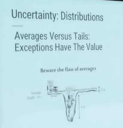 講者以此圖說明,例外的情況反而尤其需要關注,"Beware the flaw of averages!"