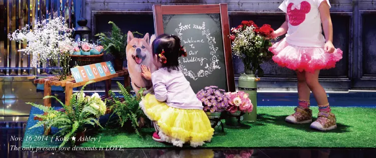 2014年我們製作的第一隻寵物立牌。小妹妹以為是真的,蹲下來溫柔摸摸牠。