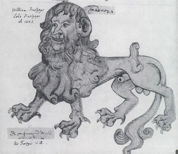 威廉·黑斯廷斯勳爵的蠍獅徽章，約 1470 年。