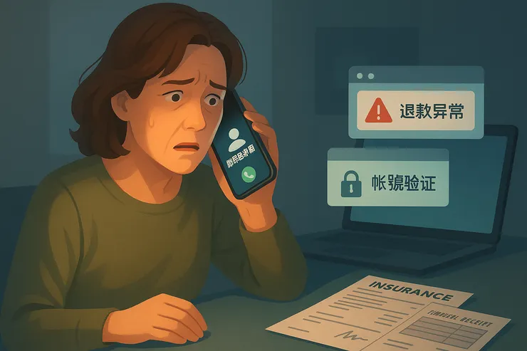 利用「健保異常」「退費」等話術製造焦慮，誘導受害者照指示操作。