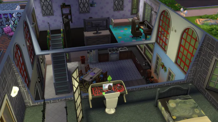 上面幾張照片都是圍起牆來拍，比較有真實感，但剖開來才看得清楚些，這些舊軟件都做不到。我特意用屏風遮著樓梯，因為房間沒有門，不想直看到房間或樓梯。