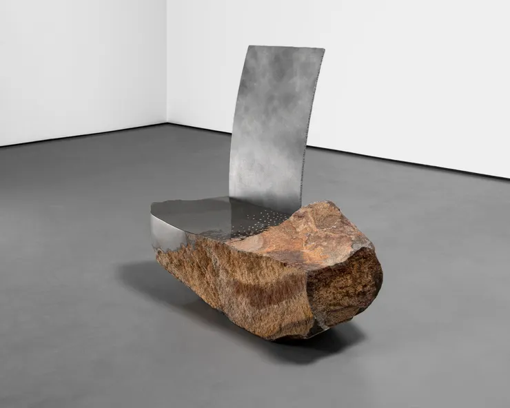 Stone & Steel Bench, 2025 by Wonmin Park for Carpenter's Workshop Gallery at Illuminated, Design Miami. In Situ, Seoul 2025 (Image courtesy of Isabella Szukilojc)