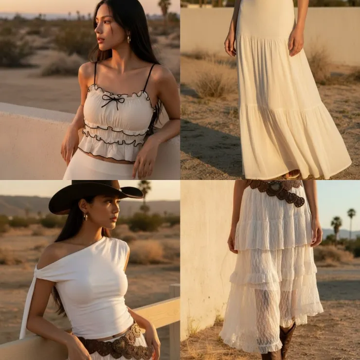 圖說：無論是皺皺綁帶Bra背心、還是扭結斜肩上衣，只要搭配飄逸長裙，就能展現最經典浪漫的波西米亞原始風情。（資料來源：Wave Shine）