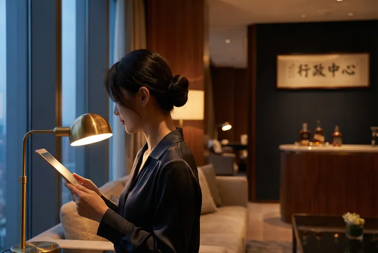 高雄高端外送茶服務的幕後行政，優雅側影暗示著專業與效率。