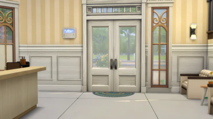 校門內外顏色不同，跟室內外環境很是相配！