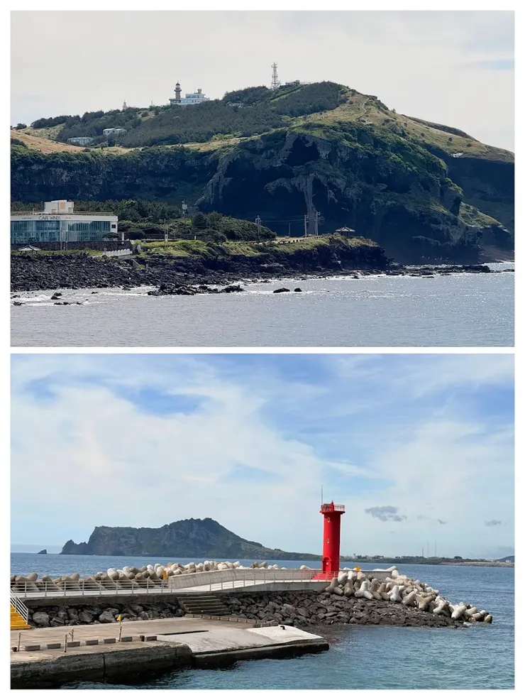 在渡輪上不同側分別看到牛島和城山日出峰