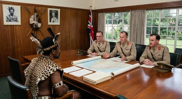 AI示意圖：索布扎二世與英國官員交涉讓史瓦濟蘭宣布獨立(來源：AI生成圖)