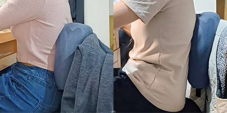 上班族將UNO頸枕突起面朝上立在椅背當作腰靠