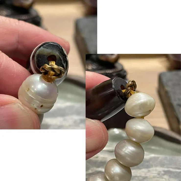 線珠(孤品)老天珠搭配天然珍珠