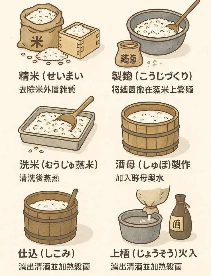 清酒釀造的六大步驟