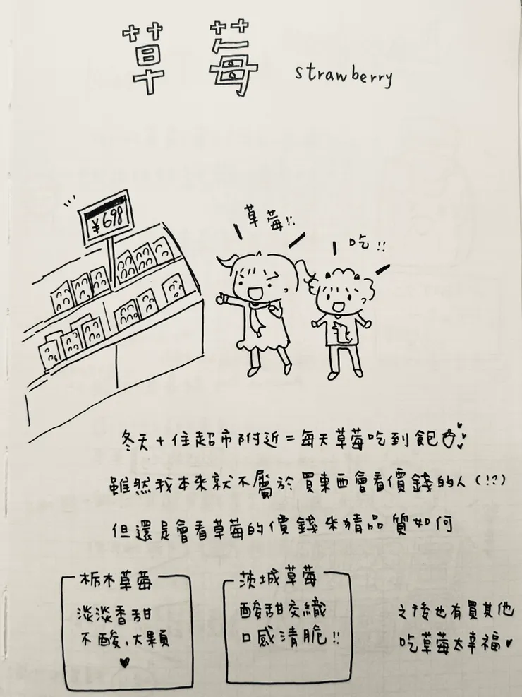 冬天去日本就是要吃草莓，特地挑了附近有超市的旅館