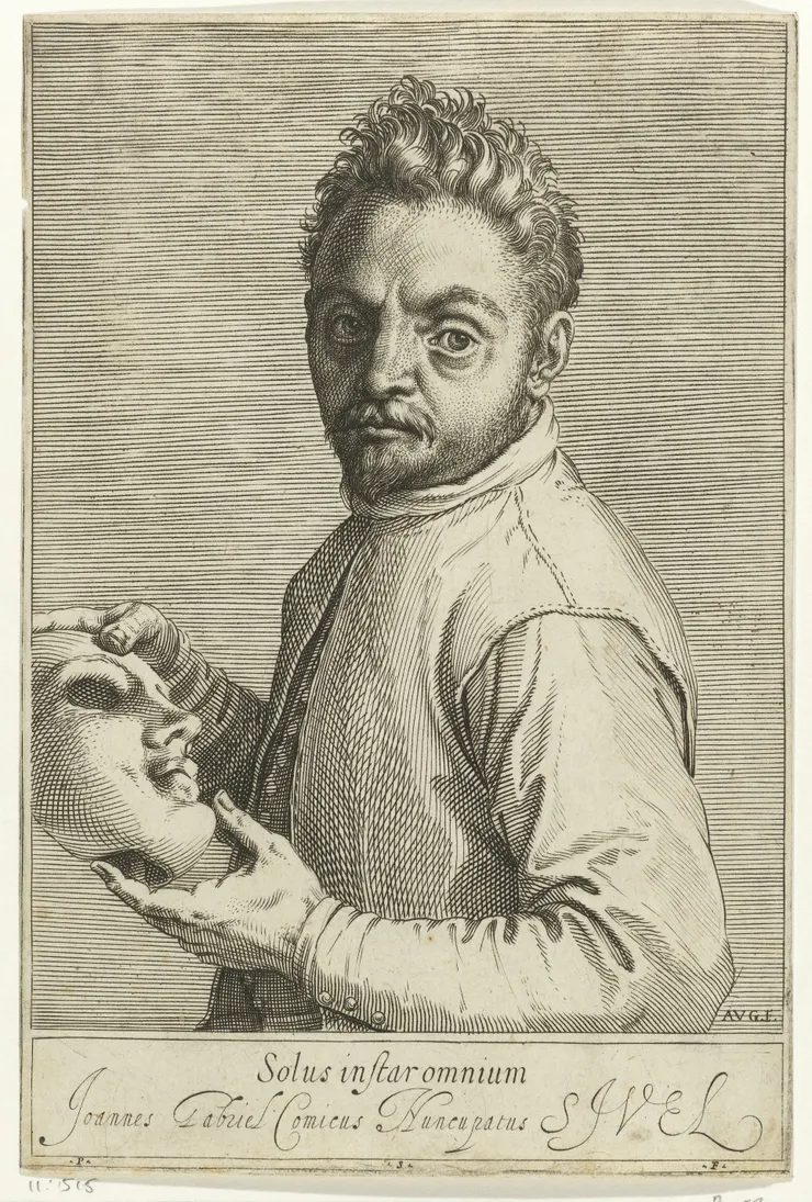 喬凡尼·嘉布里耶利（Giovanni Gabrieli）的肖像，約1599年，由義大利版畫家阿戈斯蒂諾·卡拉奇（Agostino Carracci）雕刻。現藏於荷蘭國家博物館（Rijksmuseum）。（公有領域）