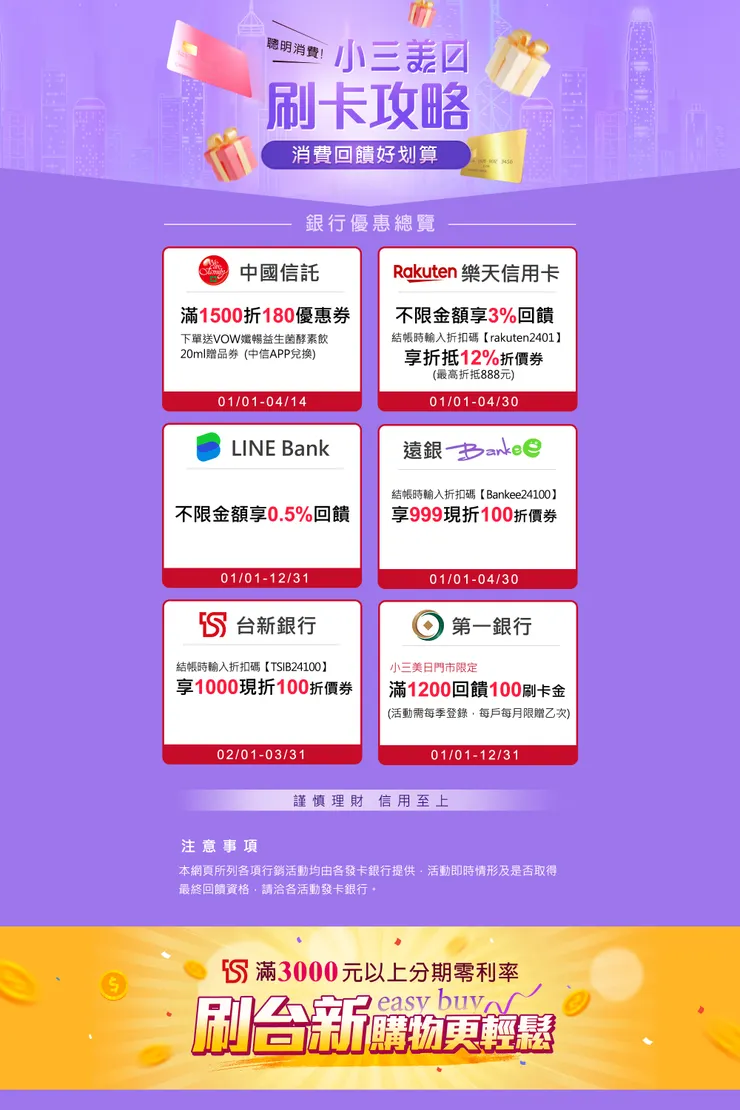 小三美日信用卡刷卡攻略