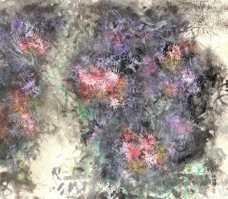 2023-江心靜 -道隱系列-虹是最美的顏色之二-77 x 89 cm-水墨設色紙本