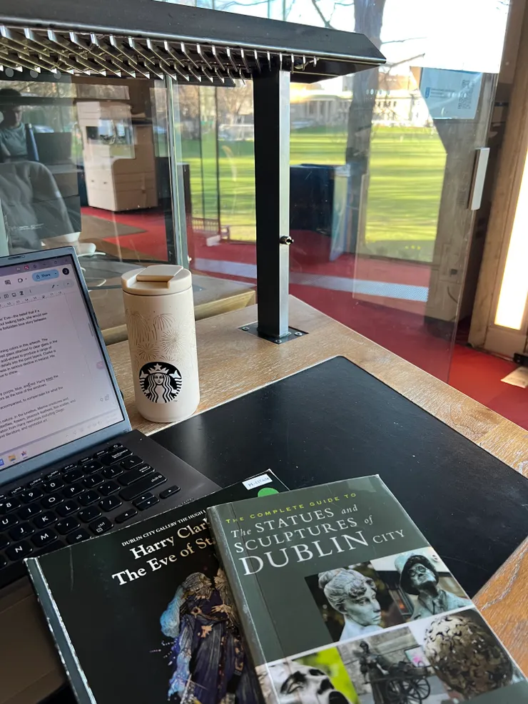 期中報告我們要申論 3 個代表愛爾蘭的藝術作品 (Joy 攝影於 Trinity College Dublin 的圖書館)