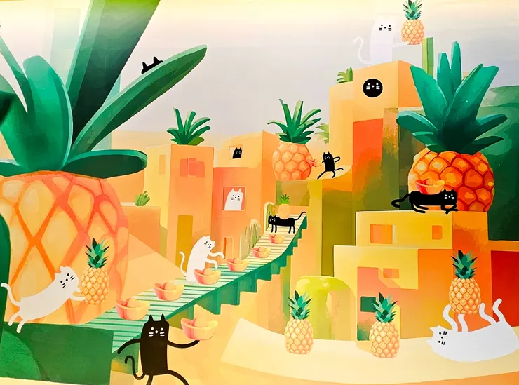 圖說：嘉義民雄的舊稱為「打貓」，因此規劃出可愛的「旺萊貓」作為品牌IP，串聯整個空間。（資料來源：旺萊山）