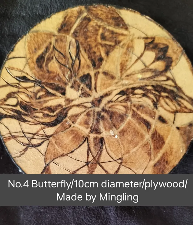 烙畫no.4花蝴蝶/10公分直徑/音箱木