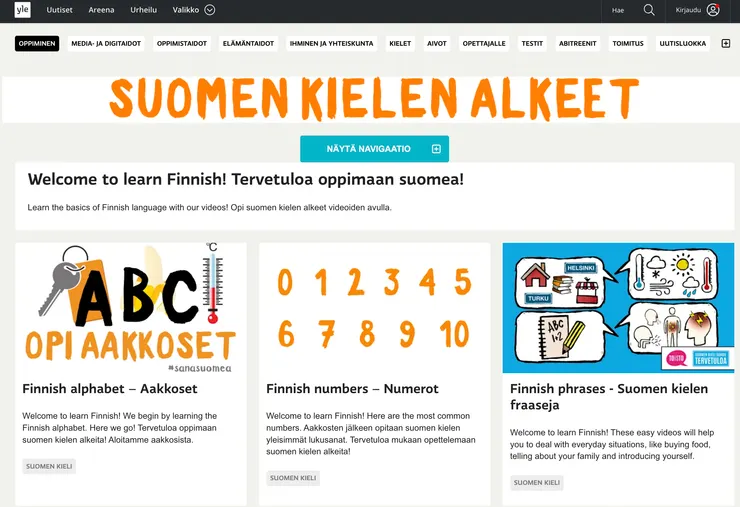 芬蘭國家廣播公司Yle提供的線上免費芬蘭文學習資源
