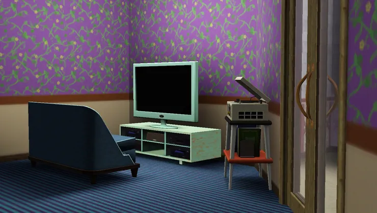 從書桌看這個角度不會看到電視，工作時能專心點。這也是三尖八角格局的好處。