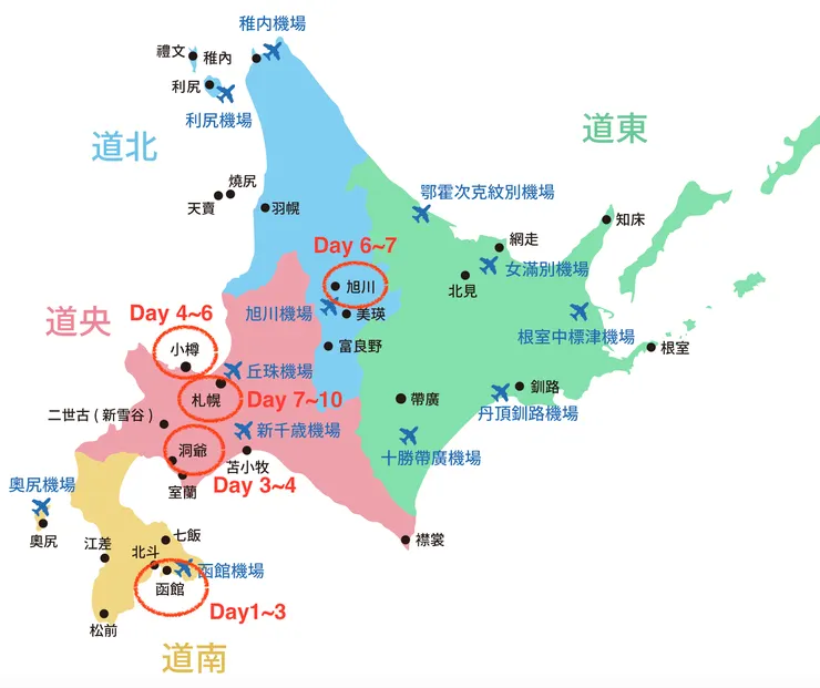 北海道十日行程地圖
