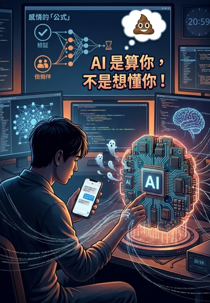 人類付出真心，虛擬情人認真獵捕人心數據。Gemini生成圖片