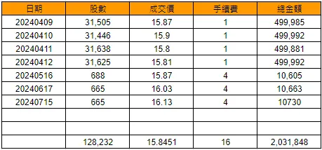 2024年6月配息投入結果