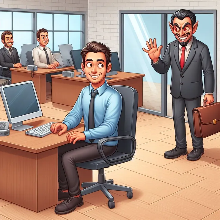 示意圖:請假的人拿著包包走了,其餘的人留在辦公室,還要做多餘的工作。(圖片來源:Copilot AI 生成圖)