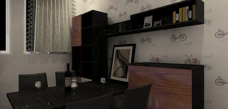 其實我才不會在餐桌上放畫!但這包含在整件傢俱中。