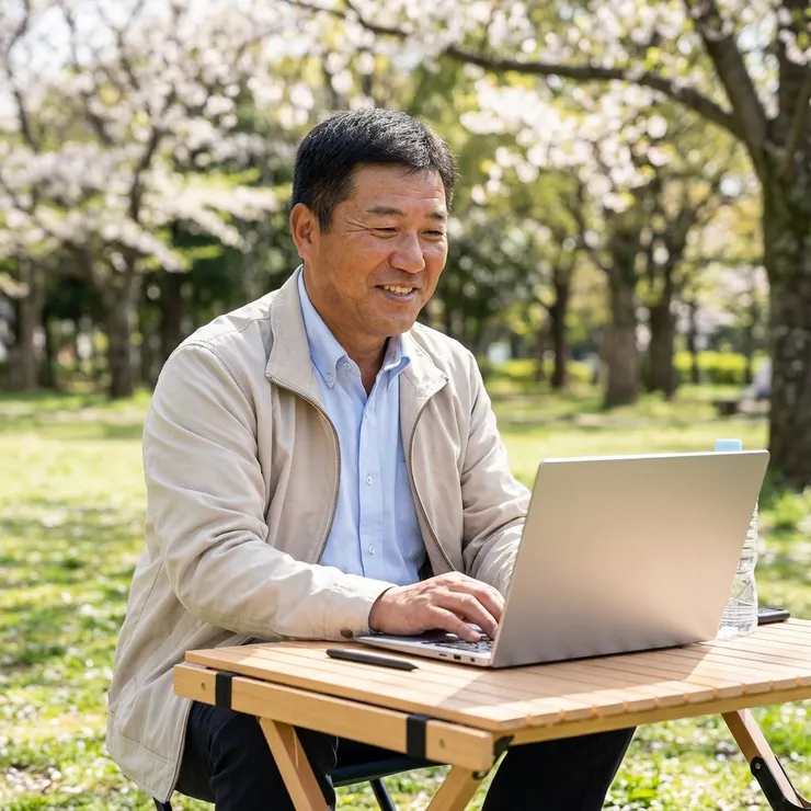 梁练伟在户外测试AI PC的移动办公和AI功能，实地评估其在复杂环境下的续航与效率表现。