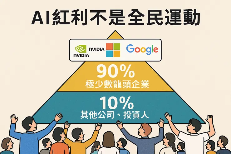 金字塔式資本結構，上層是NVIDIA、Google，下層一堆迷你散戶在看熱鬧