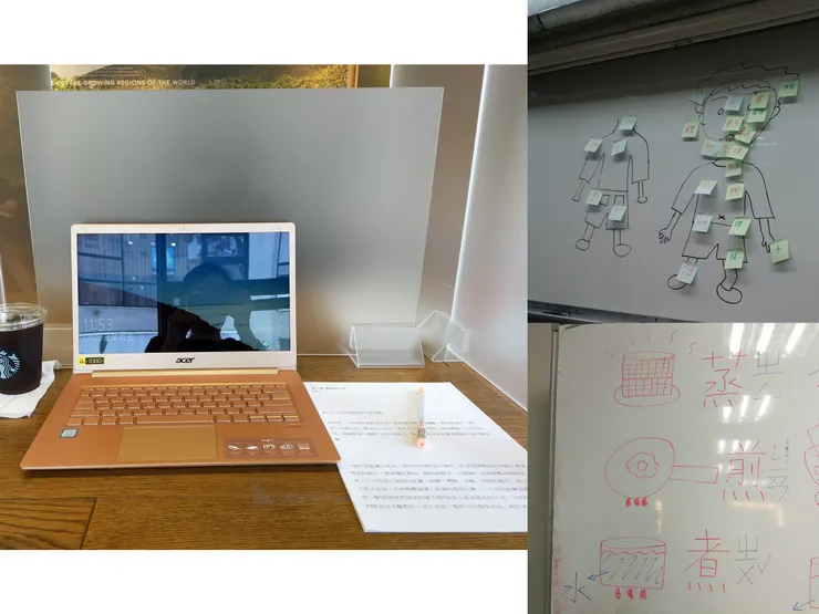(左圖:中高級的備課是一張紙XD/右圖:白板=我的大型繪圖板)