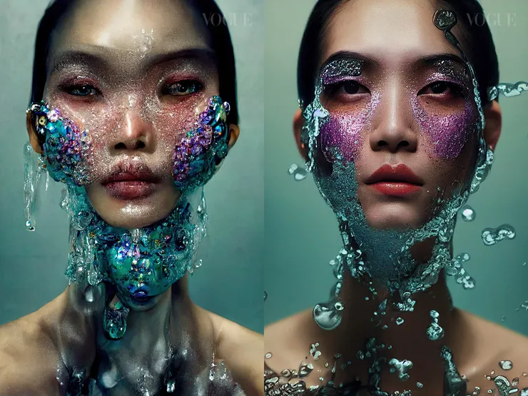 同一組核心辭彙在不同版本的 AI 模型下生成結果差異。Credit: Vogue Singapore