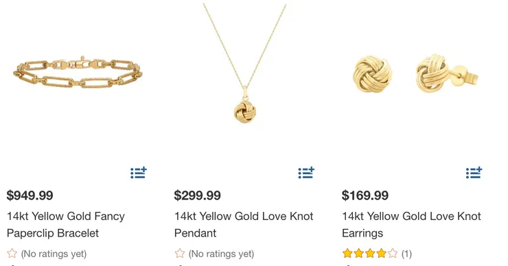 黃金項鍊、耳環、手環。