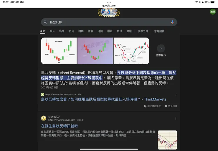 估狗搜尋島型反轉結果