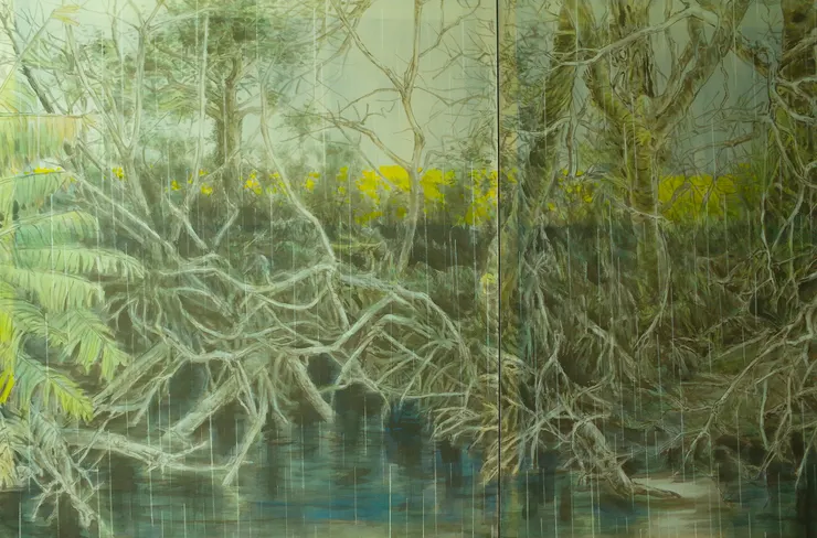 〈寒潭鷺影〉局部－ 烏桕、朴樹