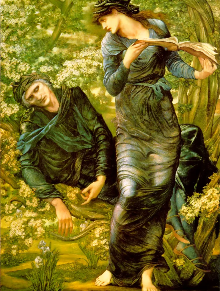 梅林法師難逃美人計。
https://commons.wikimedia.org/wiki/File:The_Beguiling_of_Merlin_by_Edward_Burne-Jones.jpg