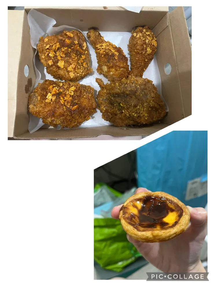 雞情熱辣煙燻脆雞，吃了一棒腿一腿排，炸雞蛋塔好吃唷~