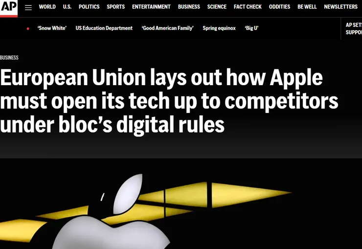 圖片及新聞英文原文出處https://apnews.com/article/apple-google-brussels-european-union-internet-8f1c2f1fda1d3ffeed50322df8093817