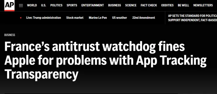 圖片及新聞英文原文出處https://apnews.com/article/france-apple-antitrust-fine-d993553dc64b56b69f5266cf1fe79d95