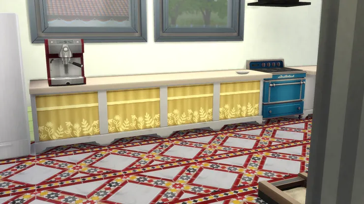 廚櫃我用了鮮黃色，跟紅色配搭，聽說這種配色可增進食欲。