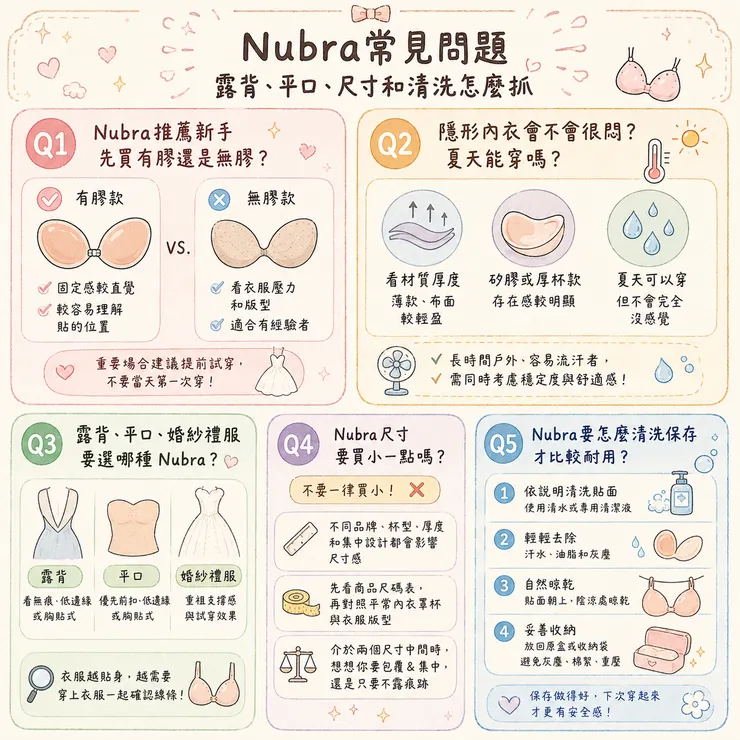 Nubra常見問題:露背、平口、尺寸和清洗怎麼抓